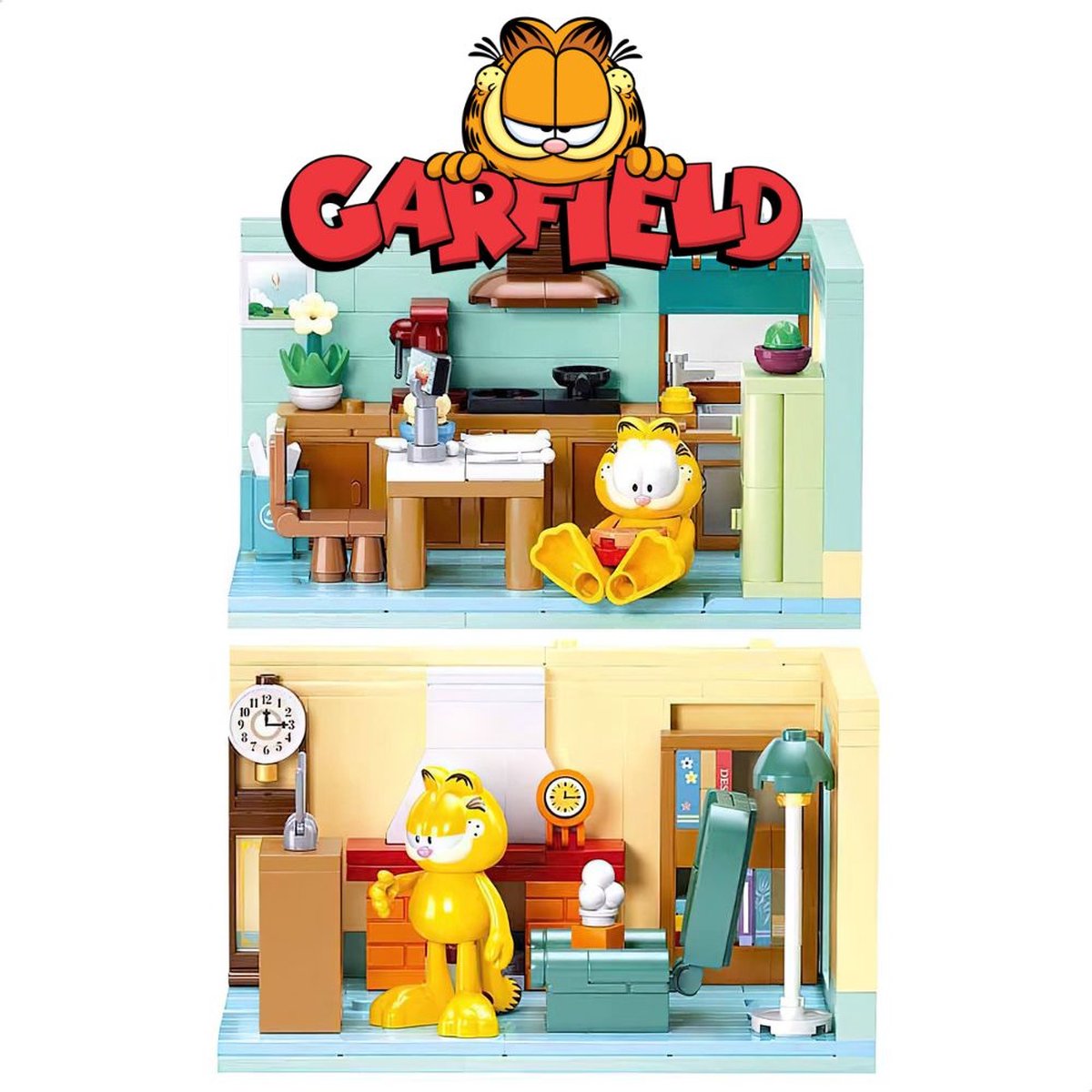   - Garfield poppenhuis bouwset | Bekend van stripboeken & dvd anime manga film | Speelgoed bouwpakketten volwassenen & kinderen | 2in1 bouwsets | Architecture modelbouw | 4.9mm bloks | 2 minifigures